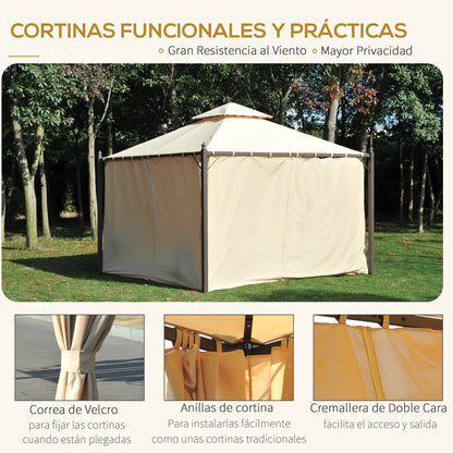 Garden Gazebo 3x3m with Double Roof 4 Side Curtains Better Ventilation Spacious Outdoor Event Barbecue Beige
