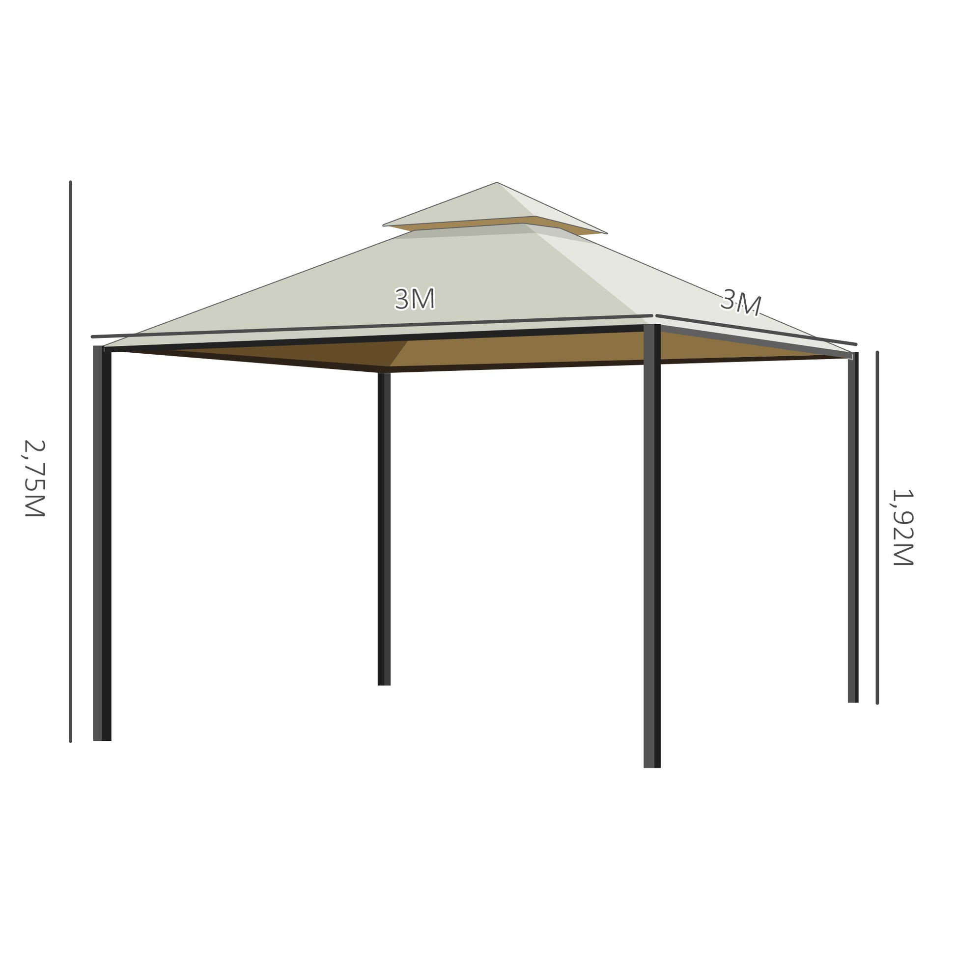 Garden Gazebo 3x3m with Double Roof 4 Side Curtains Better Ventilation Spacious Outdoor Event Barbecue Beige