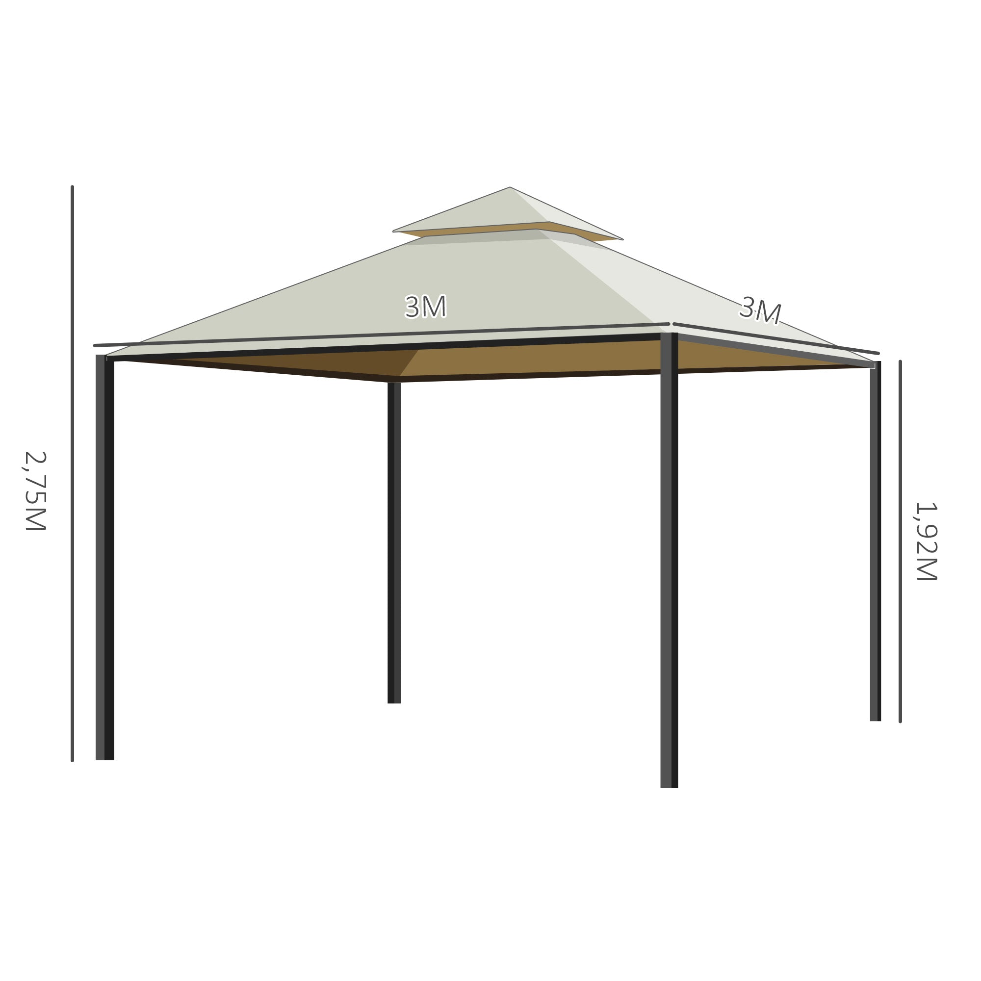 Garden Gazebo 3x3m with Double Roof 4 Side Curtains Better Ventilation Spacious Outdoor Event Barbecue Beige