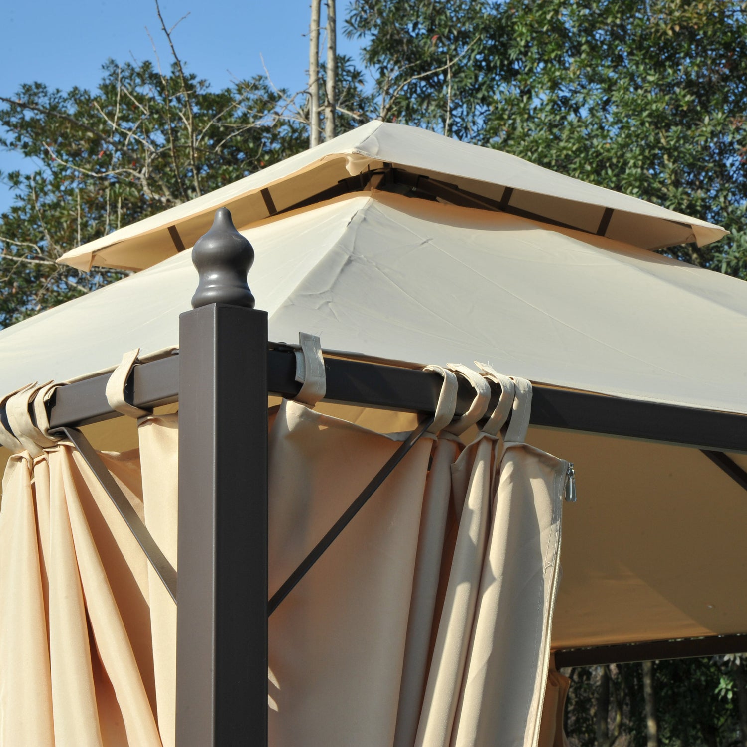 Garden Gazebo 3x3m with Double Roof 4 Side Curtains Better Ventilation Spacious Outdoor Event Barbecue Beige
