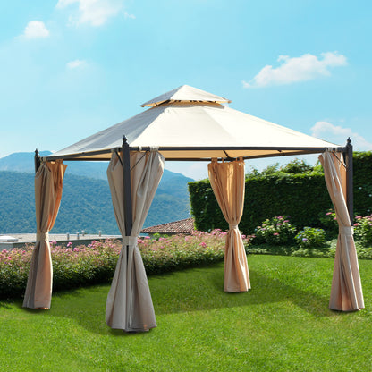 Garden Gazebo 3x3m with Double Roof 4 Side Curtains Better Ventilation Spacious Outdoor Event Barbecue Beige