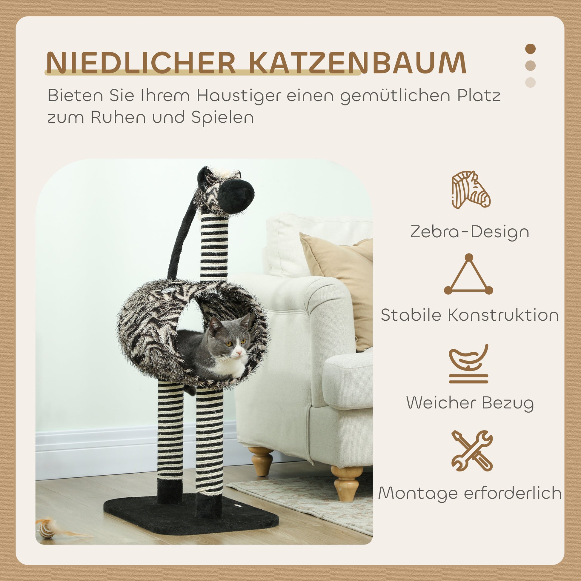 Cat Tree, Height 93 cm, Cat Tree in Zebra Design, Climbing Tree with Cat Tunnel, Cat Scratching Post with Jute Posts, Play Tree, Cat Furniture, Black+White