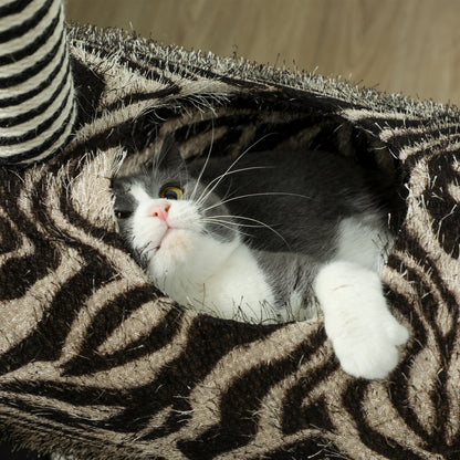 Cat Tree, Height 93 cm, Cat Tree in Zebra Design, Climbing Tree with Cat Tunnel, Cat Scratching Post with Jute Posts, Play Tree, Cat Furniture, Black+White