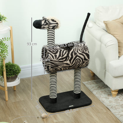 Cat Tree, Height 93 cm, Cat Tree in Zebra Design, Climbing Tree with Cat Tunnel, Cat Scratching Post with Jute Posts, Play Tree, Cat Furniture, Black+White