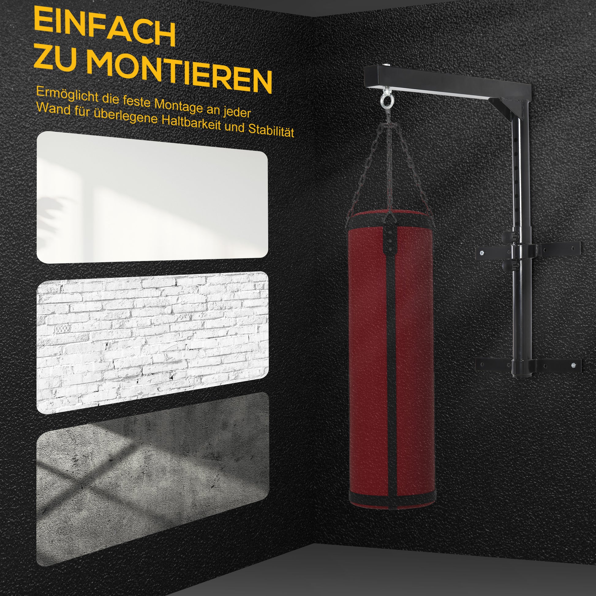 Heavy Bag Hanger Wall Mount Punching Bag Holder up to 100 kg Capacity 60-88cm height-adjustable Black