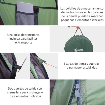 Pop-up Camping Tent for 1-2 People Waterproof 3000mm Anti-UV with Pockets and Carrying Bag for Fishing Hiking 250x150x100cm Green