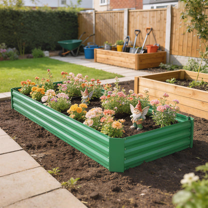 Outdoor Planter — Rectangular Raised Garden Bed with Safety Edge and Open Bottom for Flowers & Herbs, 94.5 x 47.2 x 11.8 in (240 x 120 x 30 cm), Green