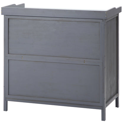 Garden Storage Cabinet on Legs, 2-in-1 Potting Table with Double Door, Shelf, Galvanized Metal Top - Gray