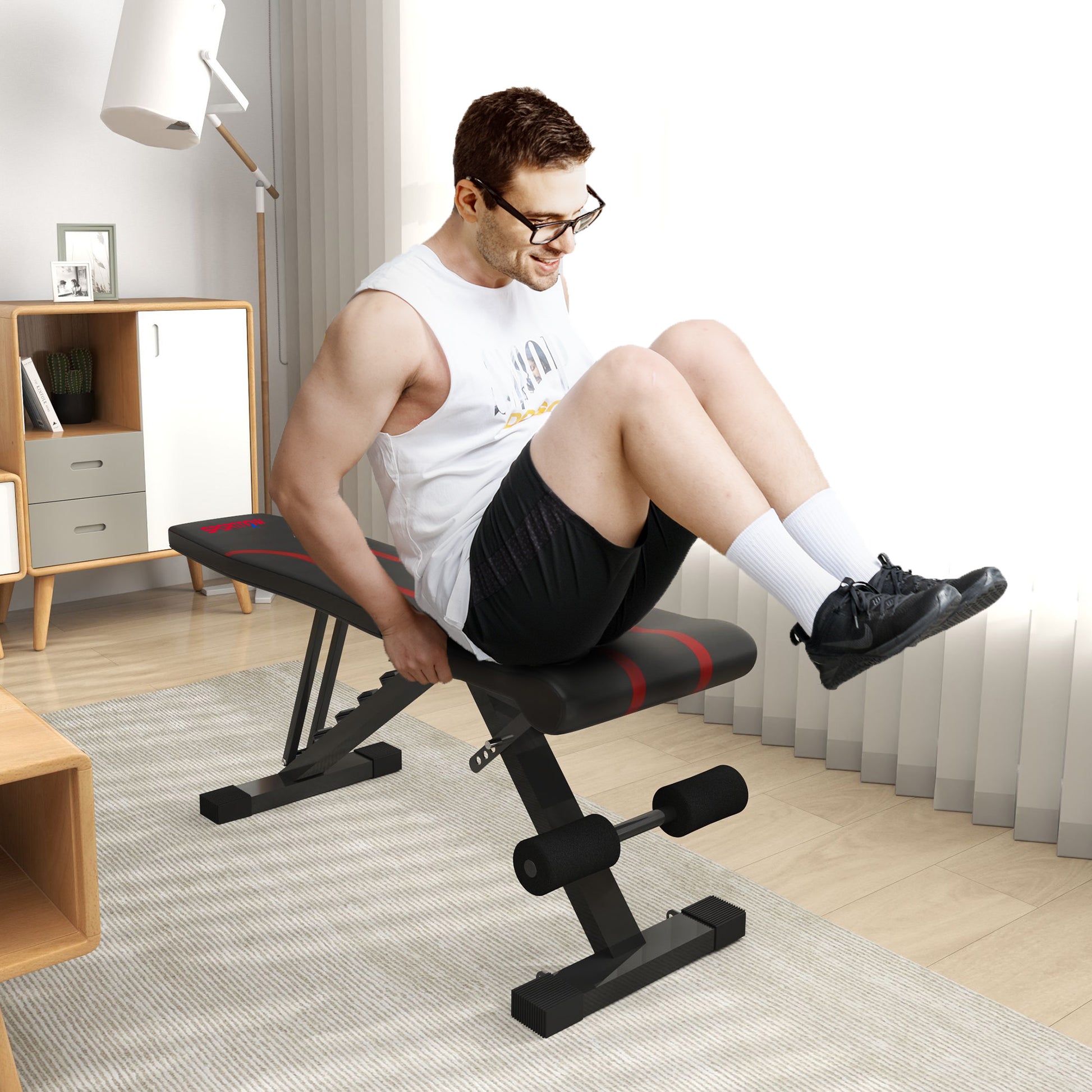 SPORTNOW Adjustable Weight Bench Folding Strength Training Bench for Full Body Workout at Home Gym Black