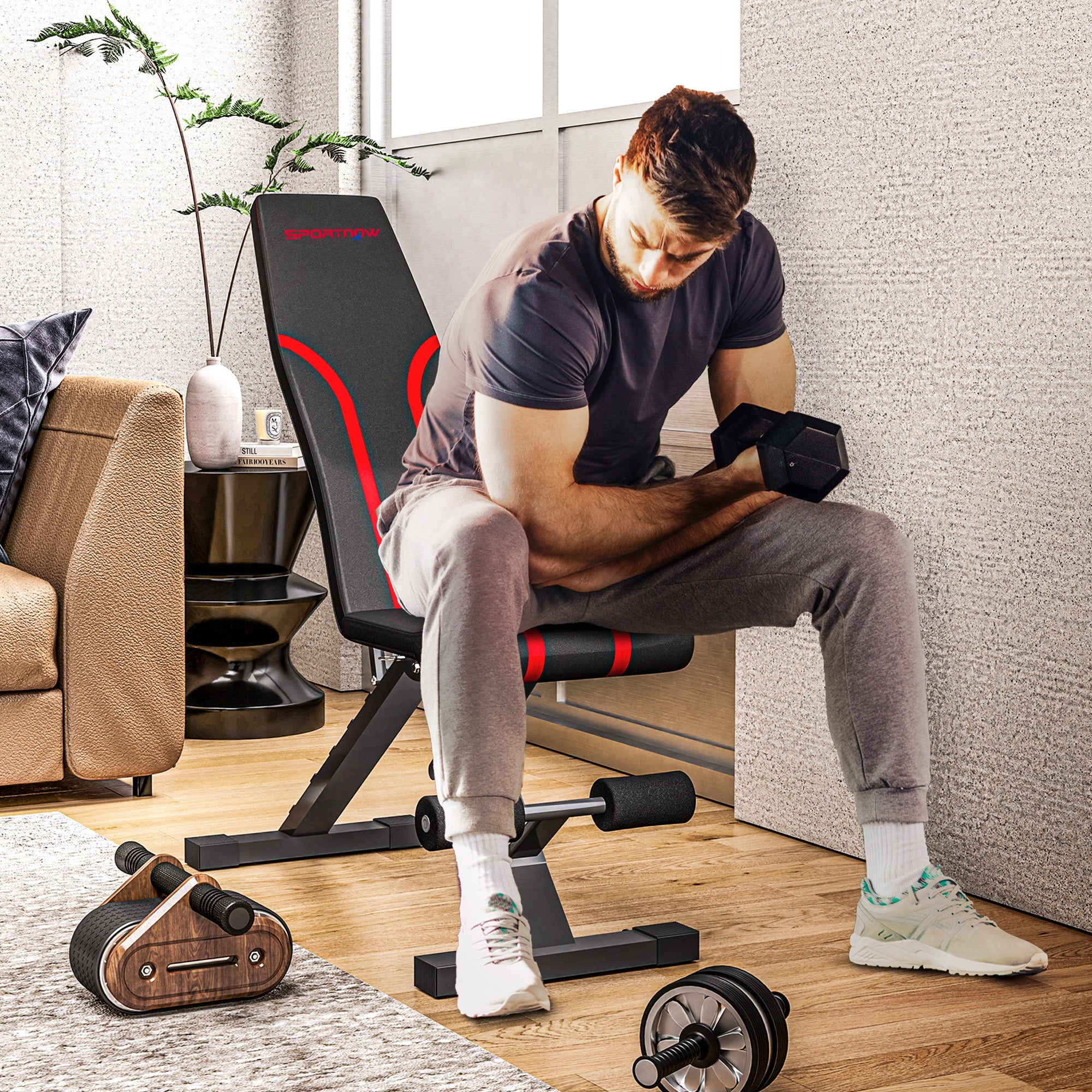 SPORTNOW Adjustable Weight Bench Folding Strength Training Bench for Full Body Workout at Home Gym Black