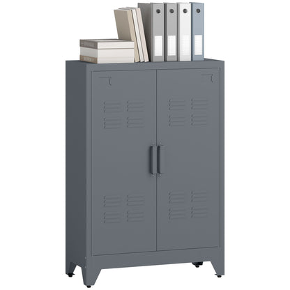 Filing Cabinet Metal Cabinet Multipurpose Cabinet with Magnetic Louver Double Door Adjustable Shelf Office Cabinet Storage Cabinet for Study, Living Room 75 x 33 x 110 cm Gray