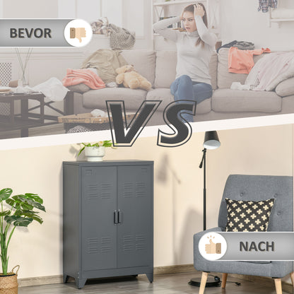 Filing Cabinet Metal Cabinet Multipurpose Cabinet with Magnetic Louver Double Door Adjustable Shelf Office Cabinet Storage Cabinet for Study, Living Room 75 x 33 x 110 cm Gray