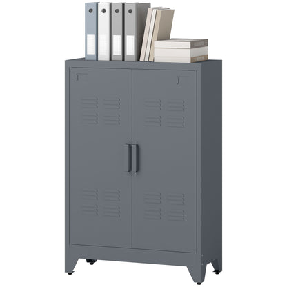 Filing Cabinet Metal Cabinet Multipurpose Cabinet with Magnetic Louver Double Door Adjustable Shelf Office Cabinet Storage Cabinet for Study, Living Room 75 x 33 x 110 cm Gray