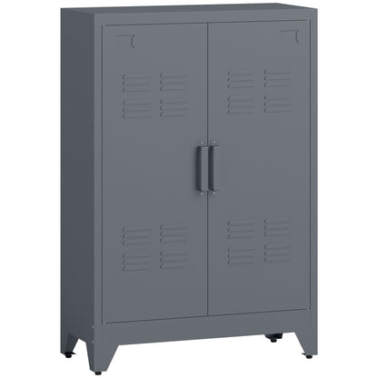Filing Cabinet Metal Cabinet Multipurpose Cabinet with Magnetic Louver Double Door Adjustable Shelf Office Cabinet Storage Cabinet for Study, Living Room 75 x 33 x 110 cm Gray