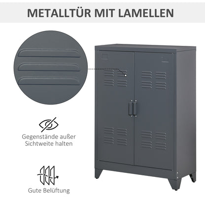 Filing Cabinet Metal Cabinet Multipurpose Cabinet with Magnetic Louver Double Door Adjustable Shelf Office Cabinet Storage Cabinet for Study, Living Room 75 x 33 x 110 cm Gray
