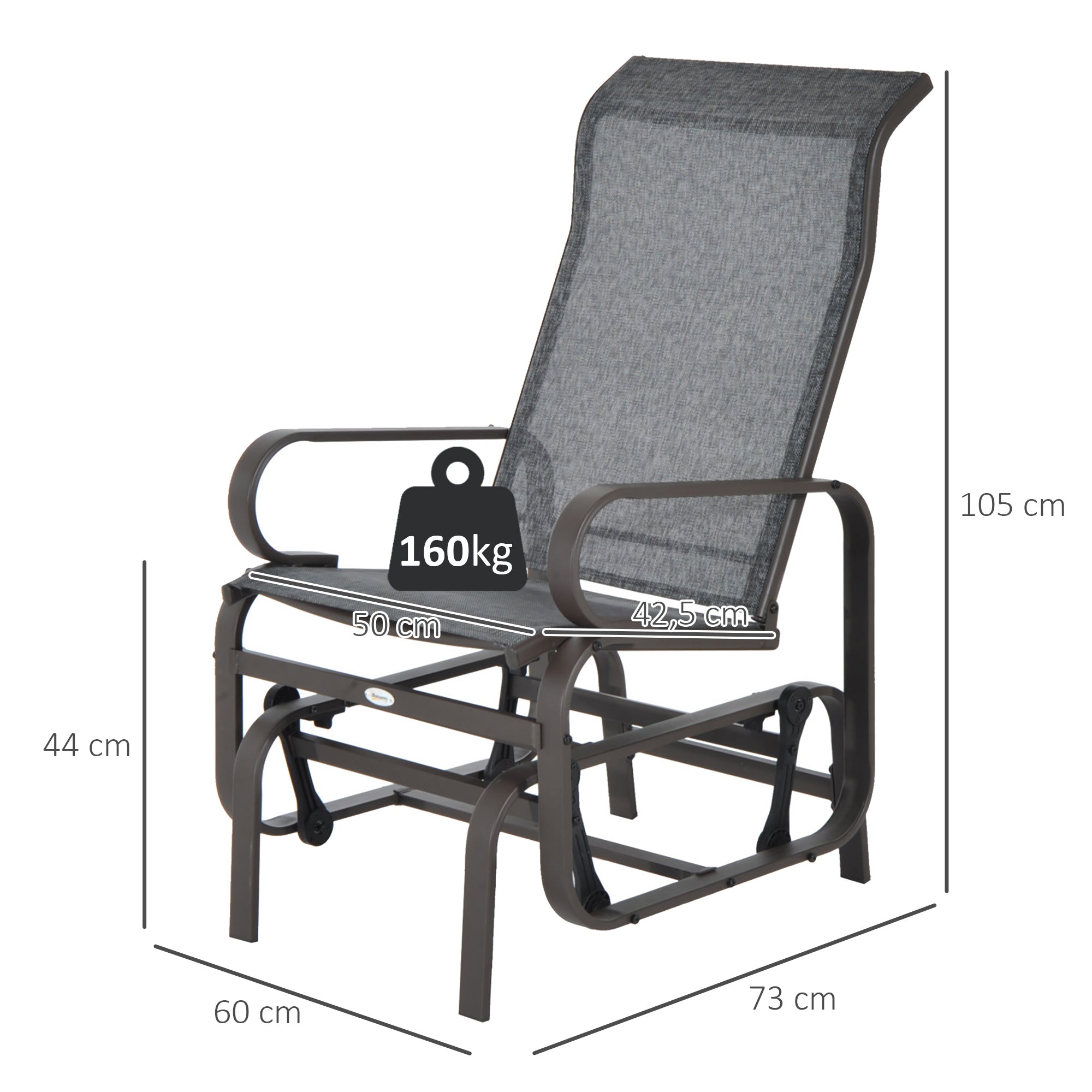 Swing Chair Garden Garden Chair Relax Chair Garden Swing Garden Metal Swing Chair for Garden Terrace Balcony Texteline Gray 60 x 73 x 104 cm