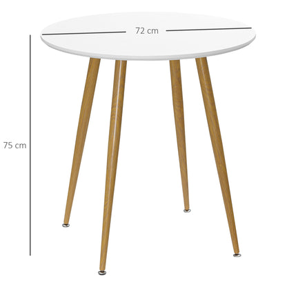 Round Dining Table for 2 People Nordic Style Kitchen Table with Matte Top and Metal Legs for Living Room Load 80 kg Ø72x75 cm White