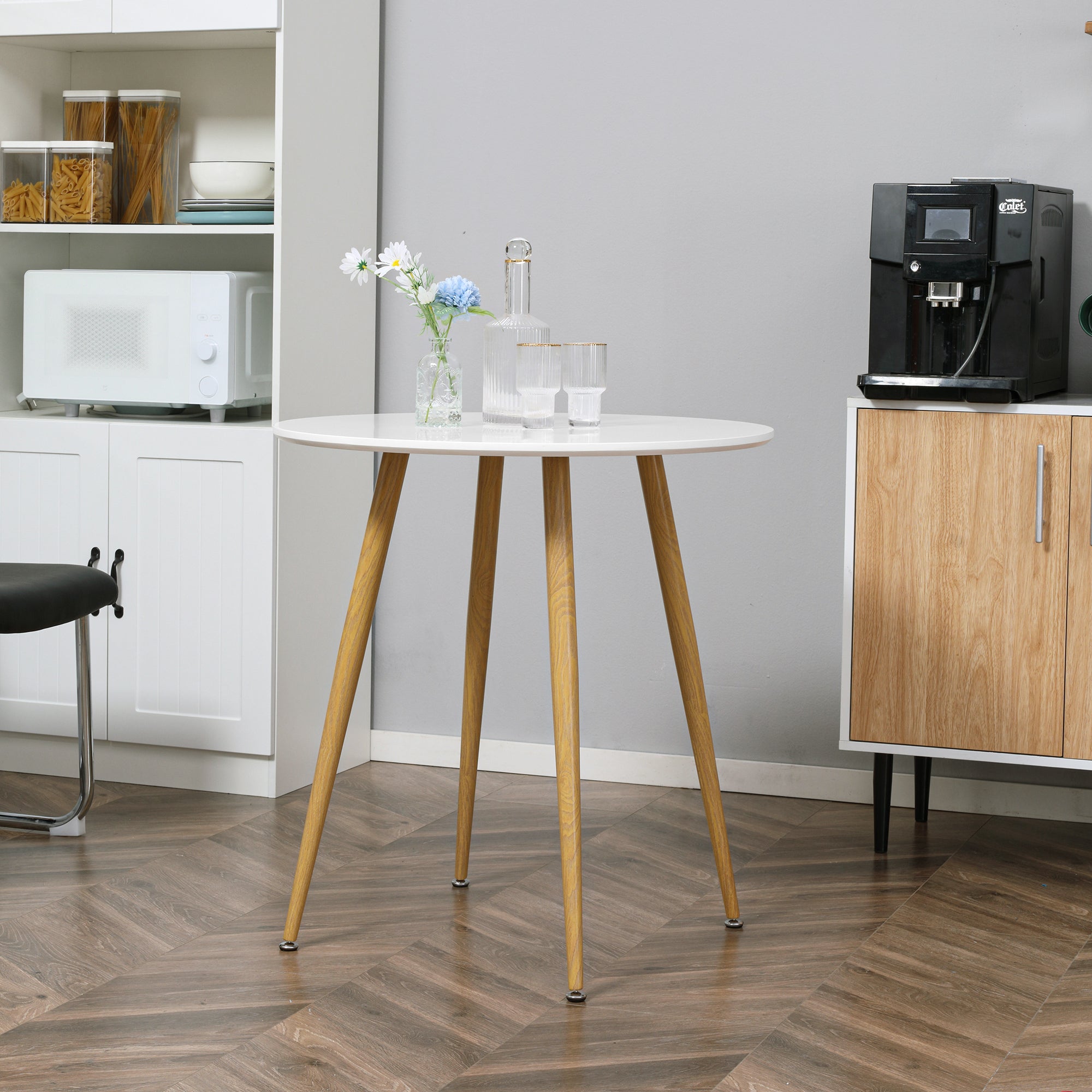 Round Dining Table for 2 People Nordic Style Kitchen Table with Matte Top and Metal Legs for Living Room Load 80 kg Ø72x75 cm White
