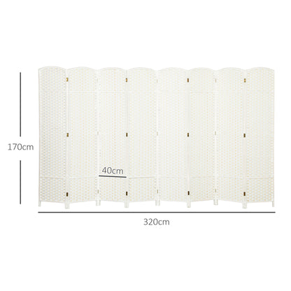8-Panel Room Divider 320 x 170 cm - Folding Pine Wood Privacy Screen for Bedroom & Living Room, White