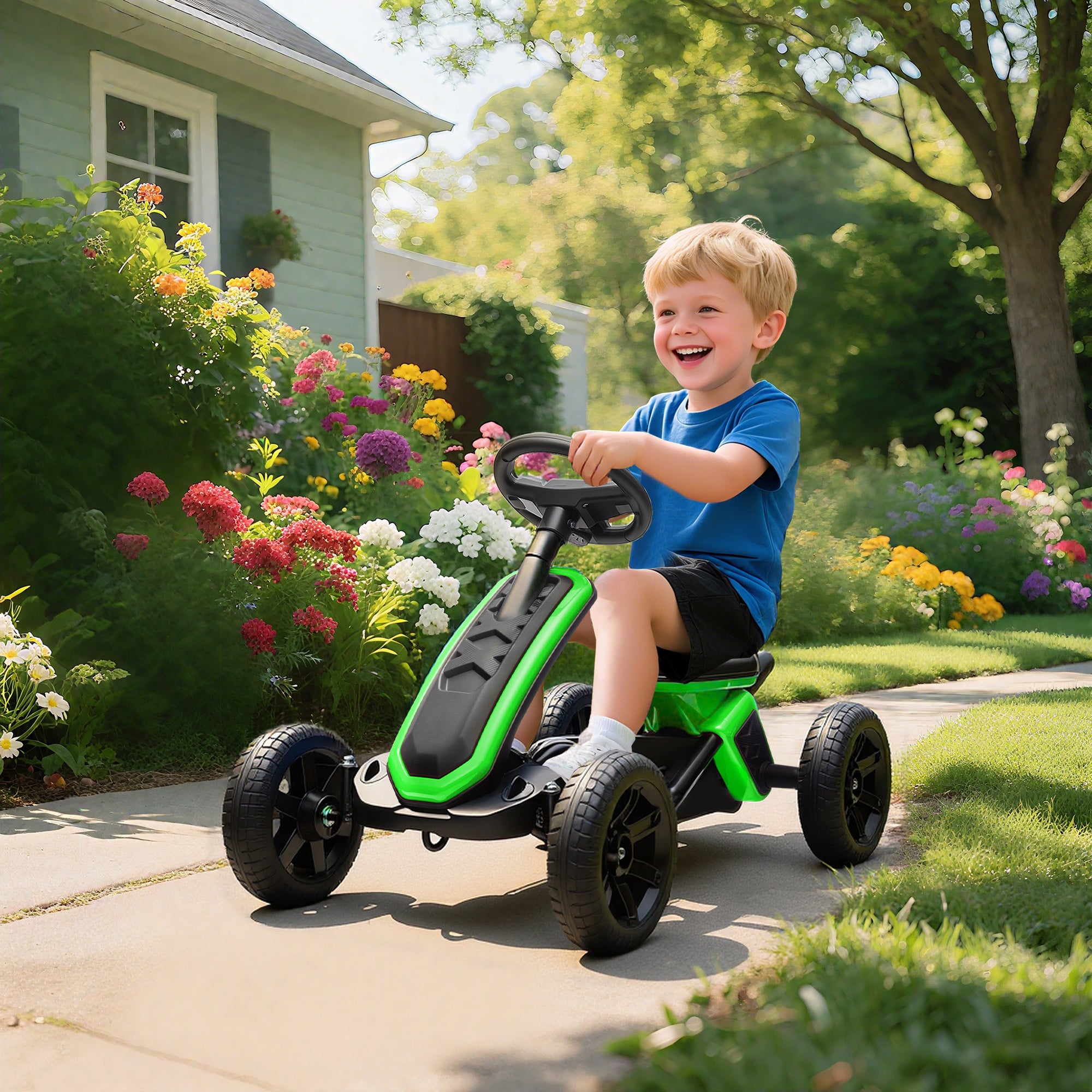 Pedal Kart — EVA Anti-Slip Wheels, Metal Frame, 66 lb Capacity, Ages 2–5, Green
