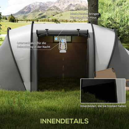 Camping Tent for 4-5 Persons, Lightly Water Repellent Family Tent with 2 Rooms, Side Door, Window, Tent with 3000mm Water Column, Tunnel Tent, Dome Tent for Camping, Travel, Garden