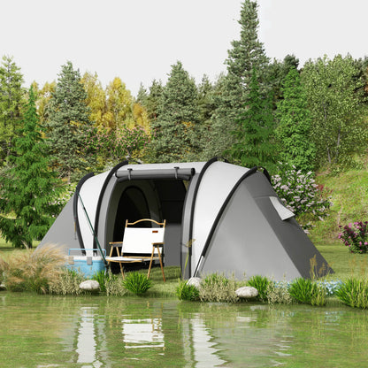 Camping Tent for 4-5 Persons, Lightly Water Repellent Family Tent with 2 Rooms, Side Door, Window, Tent with 3000mm Water Column, Tunnel Tent, Dome Tent for Camping, Travel, Garden