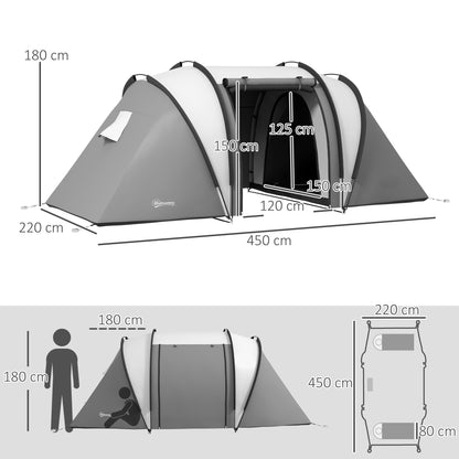 Camping Tent for 4-5 Persons, Lightly Water Repellent Family Tent with 2 Rooms, Side Door, Window, Tent with 3000mm Water Column, Tunnel Tent, Dome Tent for Camping, Travel, Garden