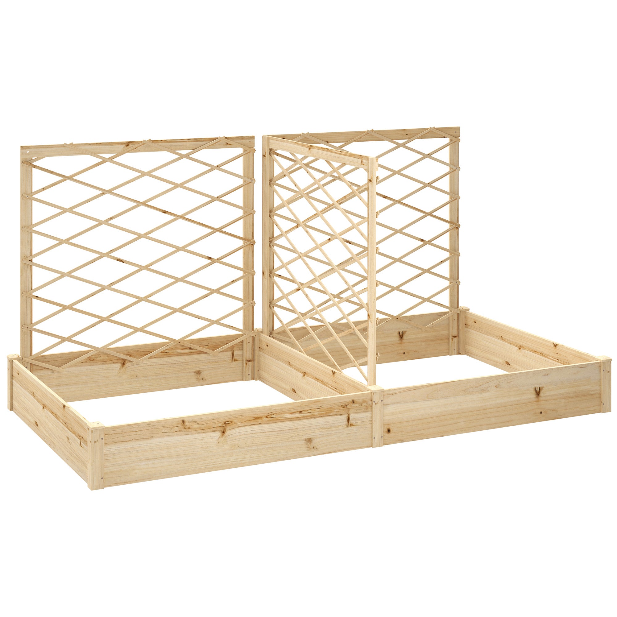 Planter with 3 customizable trellises, garden raised bed, outdoor wooden planter, flower box for balcony terrace patio, 222 x 114 x 109 cm, natural wood effect