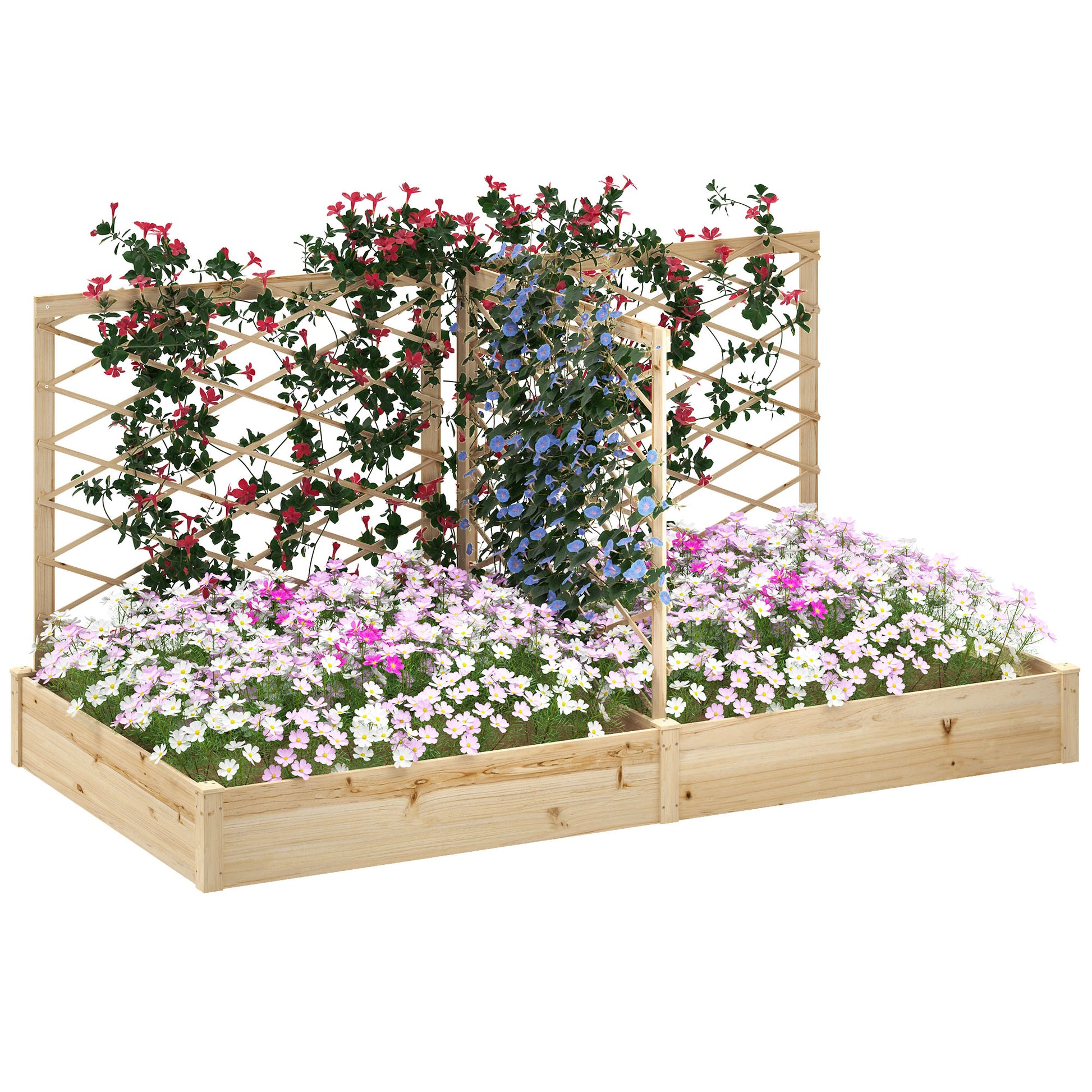 Planter with 3 customizable trellises, garden raised bed, outdoor wooden planter, flower box for balcony terrace patio, 222 x 114 x 109 cm, natural wood effect