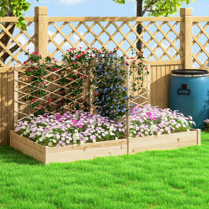 Planter with 3 customizable trellises, garden raised bed, outdoor wooden planter, flower box for balcony terrace patio, 222 x 114 x 109 cm, natural wood effect