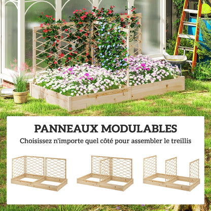Planter with 3 customizable trellises, garden raised bed, outdoor wooden planter, flower box for balcony terrace patio, 222 x 114 x 109 cm, natural wood effect