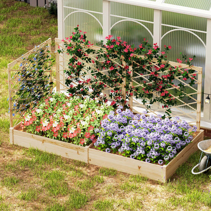 Planter with 3 customizable trellises, garden raised bed, outdoor wooden planter, flower box for balcony terrace patio, 222 x 114 x 109 cm, natural wood effect