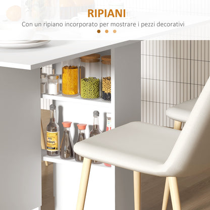 Folding Table with Wheels, Modern Design Dining Table, Space-saving Foldable, Modern Design, with Wheels, Shelves for Storage, 140 × 80 × 74cm, White