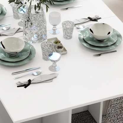 Folding Table with Wheels, Modern Design Dining Table, Space-saving Foldable, Modern Design, with Wheels, Shelves for Storage, 140 × 80 × 74cm, White