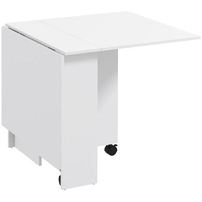 Folding Table with Wheels, Modern Design Dining Table, Space-saving Foldable, Modern Design, with Wheels, Shelves for Storage, 140 × 80 × 74cm, White