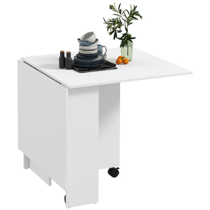 Folding Table with Wheels, Modern Design Dining Table, Space-saving Foldable, Modern Design, with Wheels, Shelves for Storage, 140 × 80 × 74cm, White