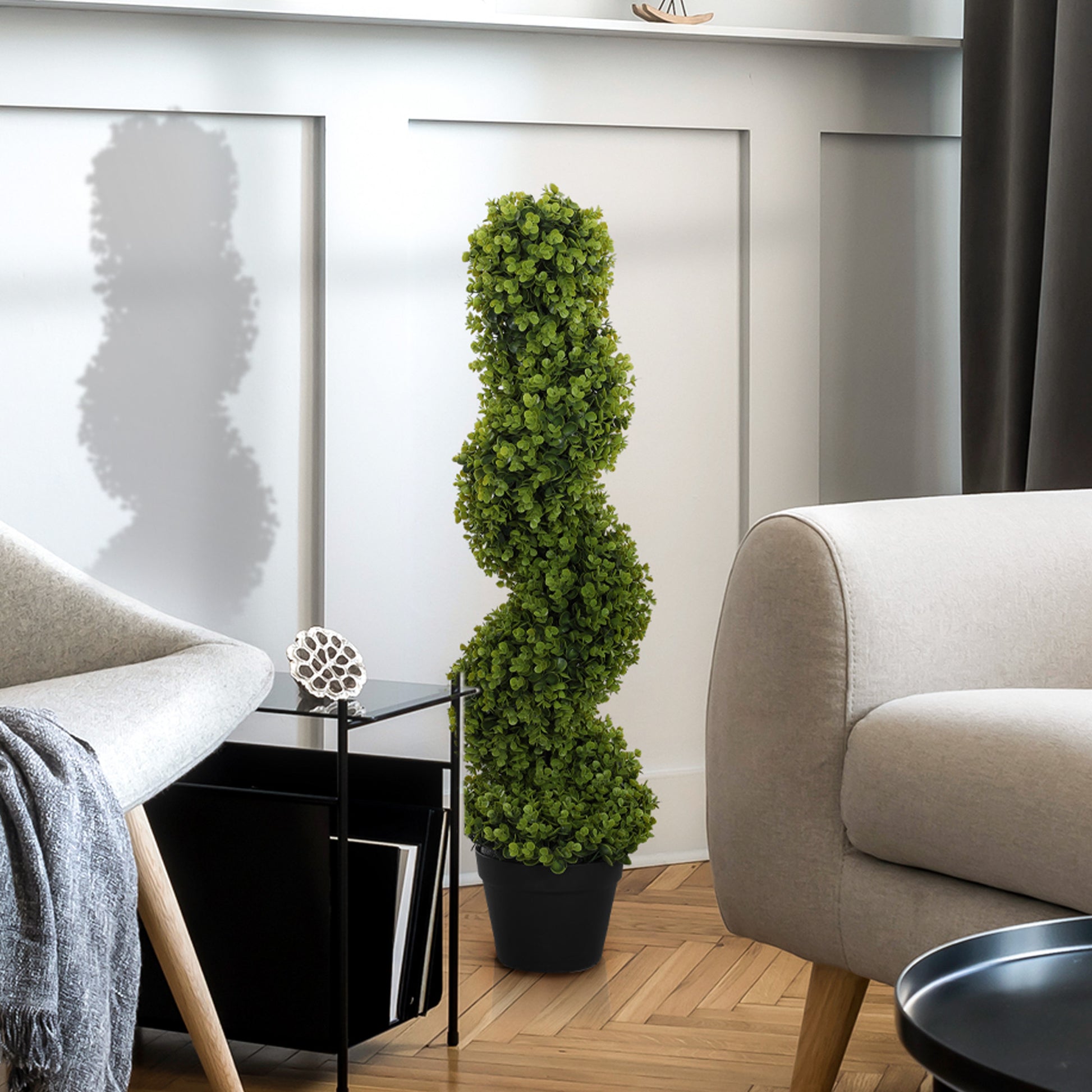 Artificial Spiral Eucalyptus Plant with Pot UV Resistant, Indoor and Outdoor Decoration, Height 90 cm, Green