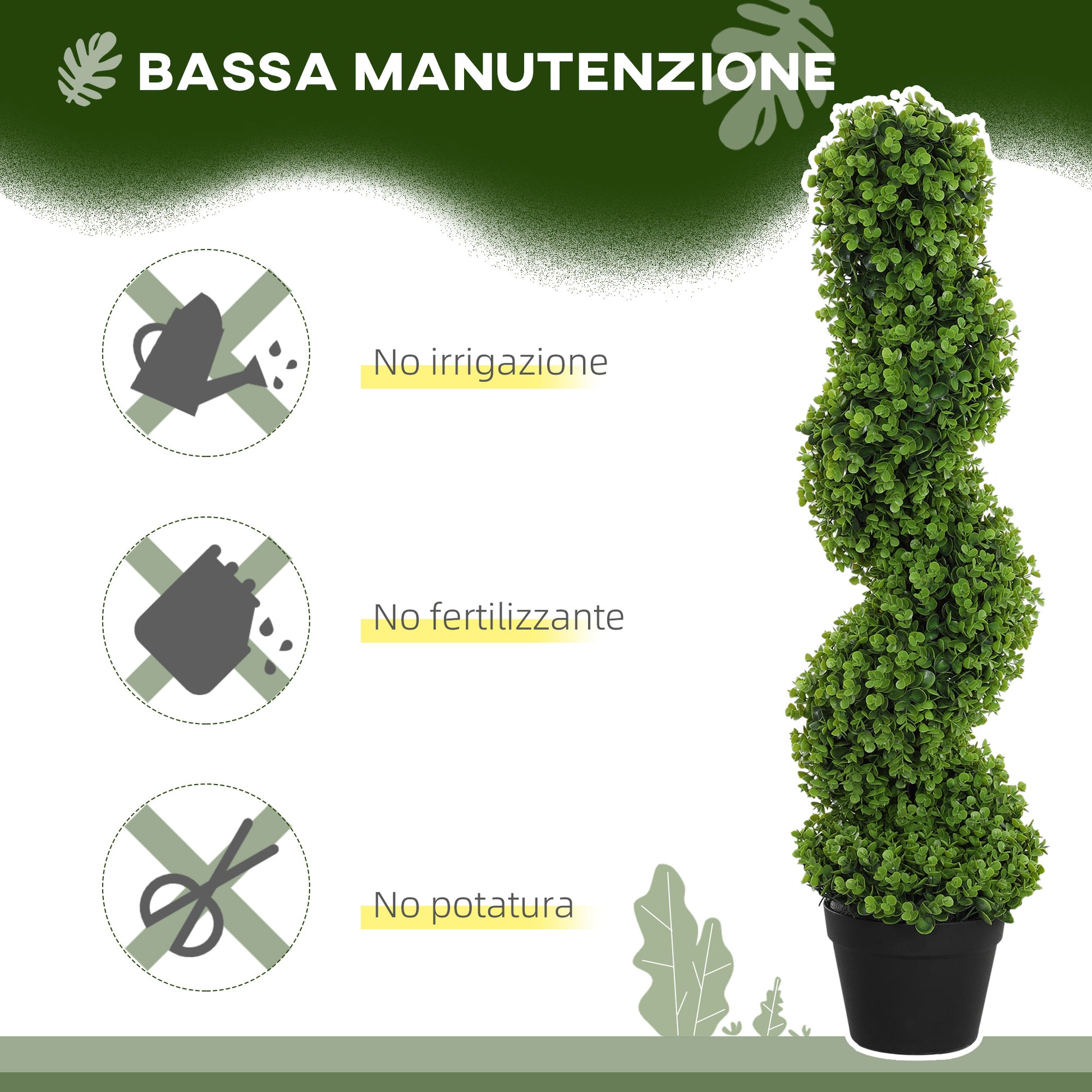 Artificial Spiral Eucalyptus Plant with Pot UV Resistant, Indoor and Outdoor Decoration, Height 90 cm, Green