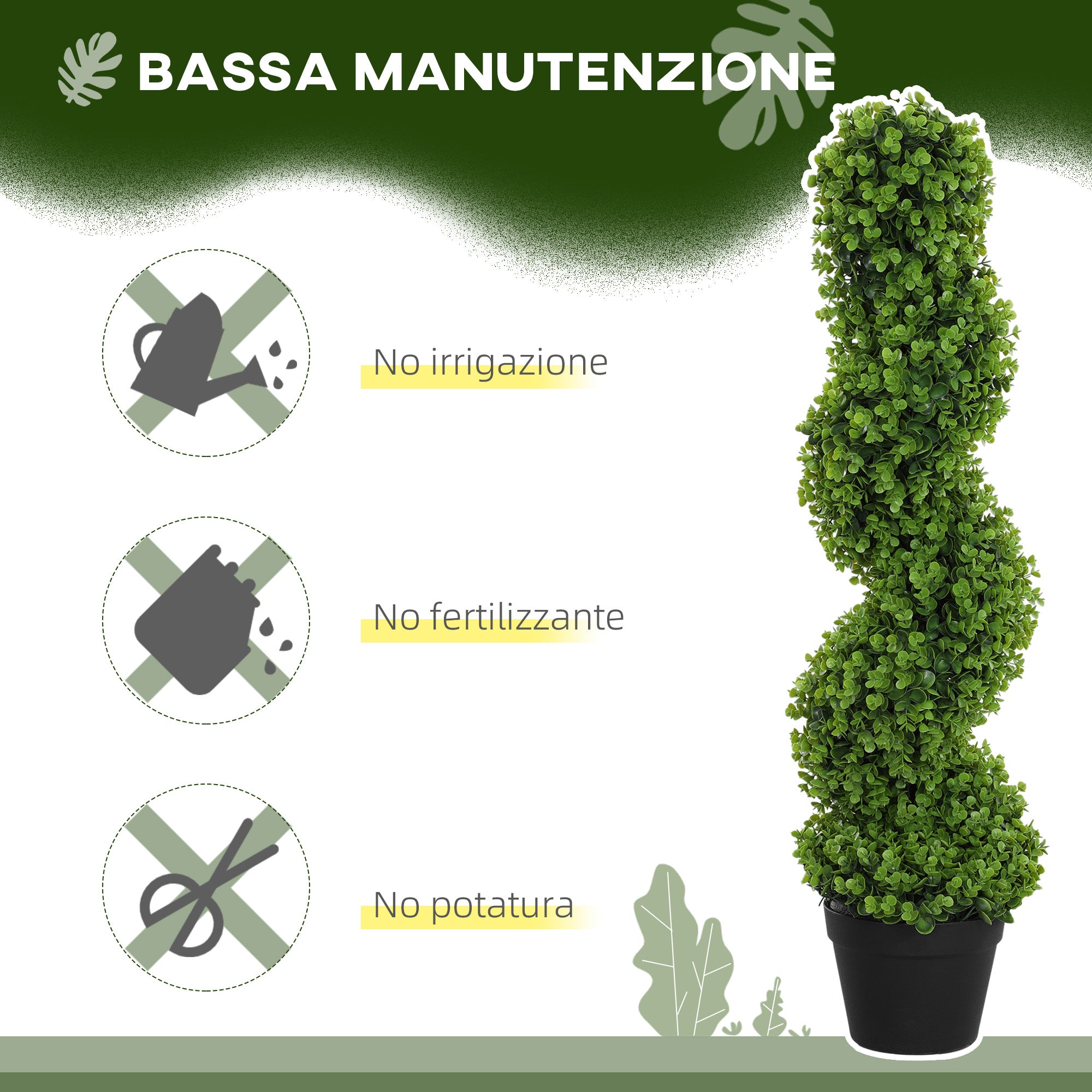 Artificial Spiral Eucalyptus Plant with Pot UV Resistant, Indoor and Outdoor Decoration, Height 90 cm, Green