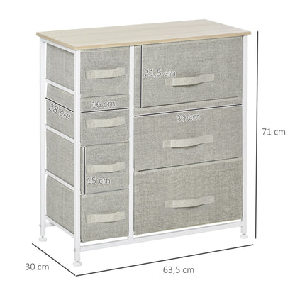 Dresser with 7 Non-Woven Fabric Drawers Storage Cabinet for Bedroom Living Room Hallway 63.5x30x71 cm Gray