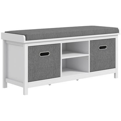 Shoe Bench with Adjustable 3-Level Shelf, 2 Removable Drawers and Cushion, Chipboard Shoe Cabinet, 105x35x47 cm, White and Gray
