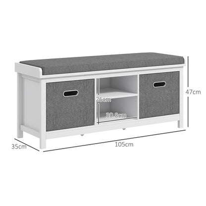 Shoe Bench with Adjustable 3-Level Shelf, 2 Removable Drawers and Cushion, Chipboard Shoe Cabinet, 105x35x47 cm, White and Gray