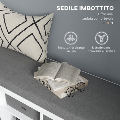 Shoe Bench with Adjustable 3-Level Shelf, 2 Removable Drawers and Cushion, Chipboard Shoe Cabinet, 105x35x47 cm, White and Gray