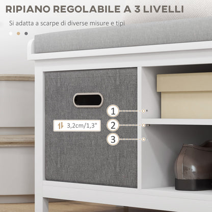 Shoe Bench with Adjustable 3-Level Shelf, 2 Removable Drawers and Cushion, Chipboard Shoe Cabinet, 105x35x47 cm, White and Gray