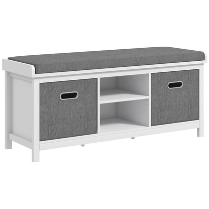 Shoe Bench with Adjustable 3-Level Shelf, 2 Removable Drawers and Cushion, Chipboard Shoe Cabinet, 105x35x47 cm, White and Gray