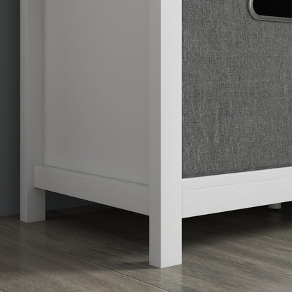 Shoe Bench with Adjustable 3-Level Shelf, 2 Removable Drawers and Cushion, Chipboard Shoe Cabinet, 105x35x47 cm, White and Gray