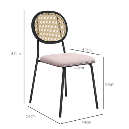 Pack of 2 Dining Chairs Kitchen Chairs with Synthetic Rattan Backrest and Steel Frame for Living Room 44x54x87 cm Pink and Black
