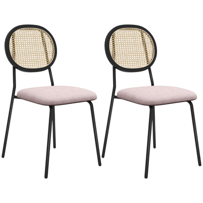Pack of 2 Dining Chairs Kitchen Chairs with Synthetic Rattan Backrest and Steel Frame for Living Room 44x54x87 cm Pink and Black