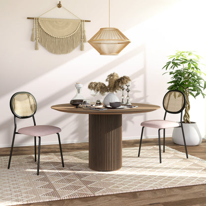 Pack of 2 Dining Chairs Kitchen Chairs with Synthetic Rattan Backrest and Steel Frame for Living Room 44x54x87 cm Pink and Black