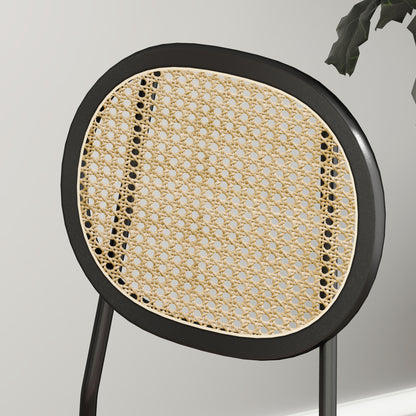 Pack of 2 Dining Chairs Kitchen Chairs with Synthetic Rattan Backrest and Steel Frame for Living Room 44x54x87 cm Pink and Black